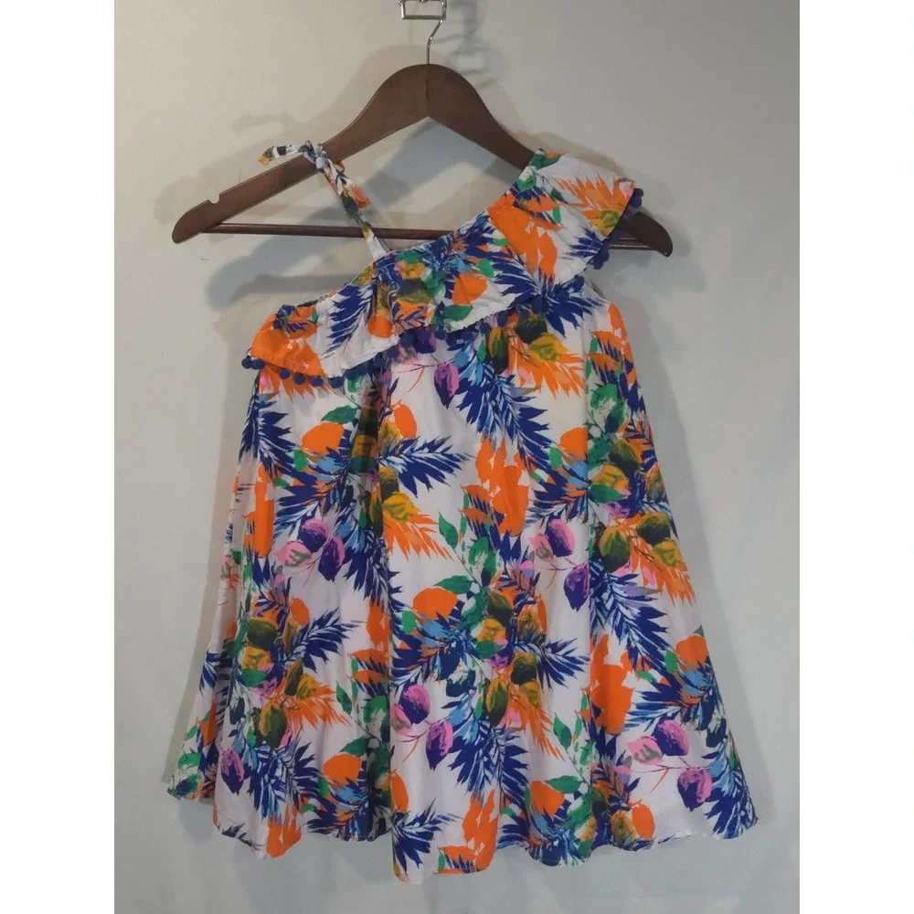 Tommy Bahama Girls Tropical Floral One Shoulder Ruffle Dress Orange Blue Size 6X